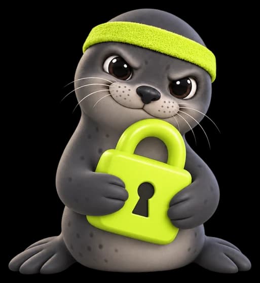 Pip hugging a padlock